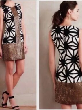 Tabitha Anthropologie Karimata Gold Sequin Sleeveless Dress Sz 4 Festival Party